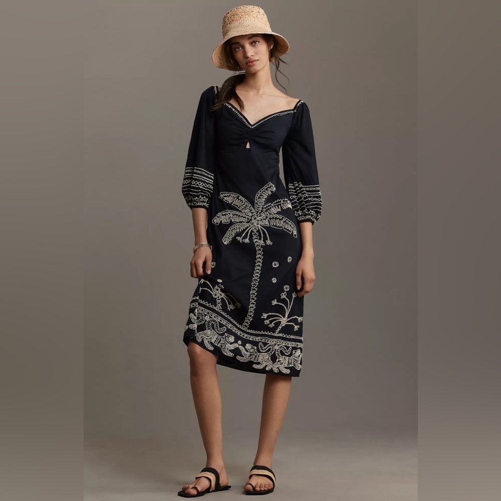 NWT Farm Rio Sweetheart Cutout Beaded Midi Dress